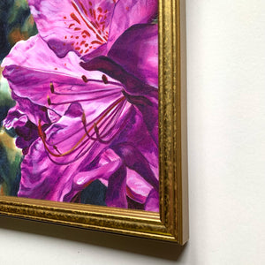 purple rhododendron embellished canvas art print gold frame