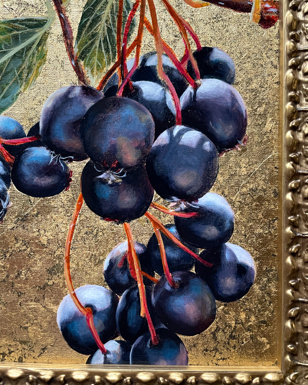 hawthorn berry painting gold leaf detail