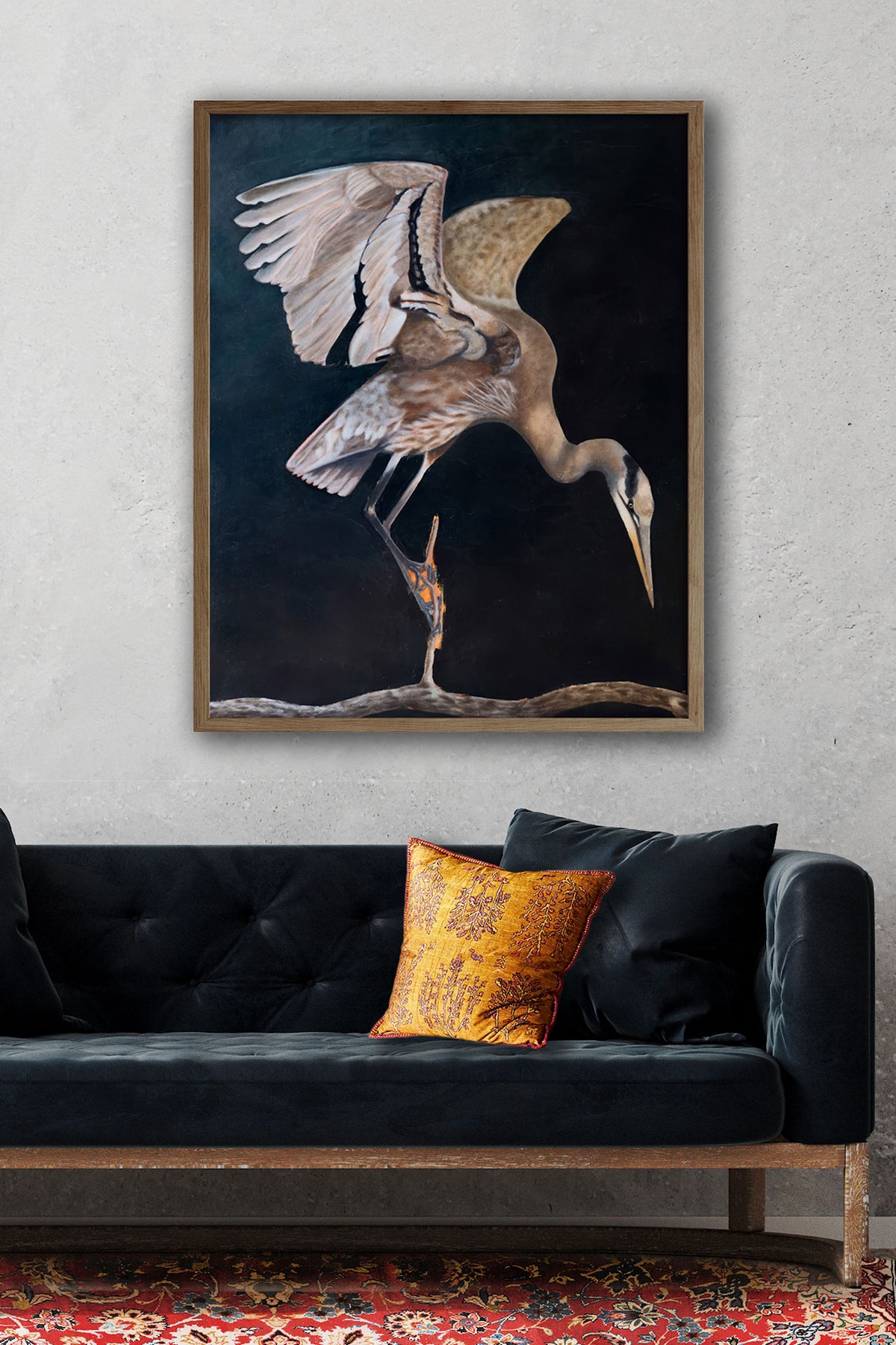 great grey heron artwork, heron wall art
