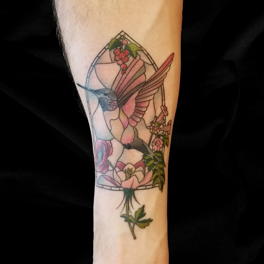 stained glass hummingbird tattoo