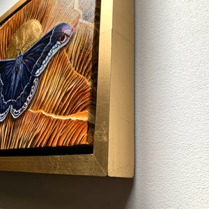 promethea moth mushroom painting in gold float frame detail
