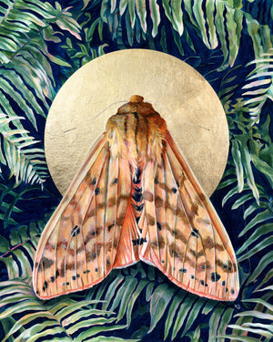 Isabella tiger moth fern art print 4x5 crop