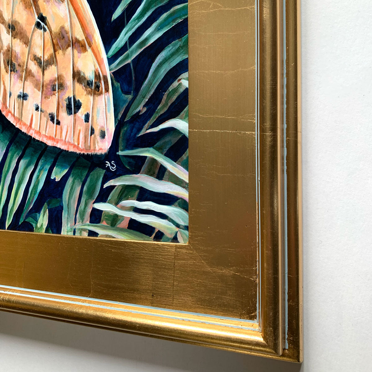 isabella tiger moth painting gold leaf frame detail