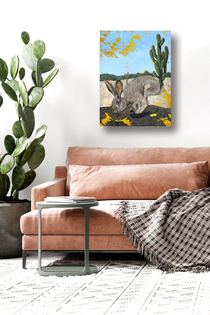 jackrabbit cactus desert painting on wall