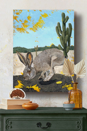 jackrabbit cactus desert painting wall art