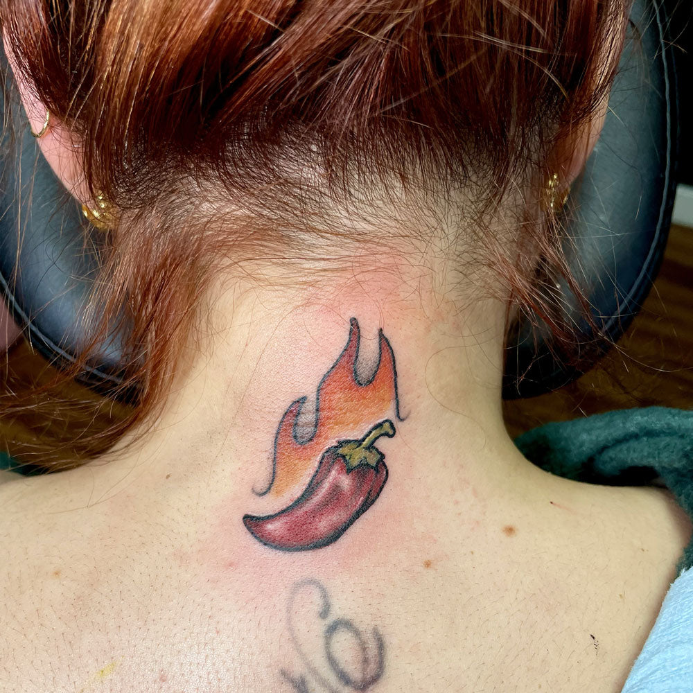 jalepeno flame rework tattoo by Cass Brown