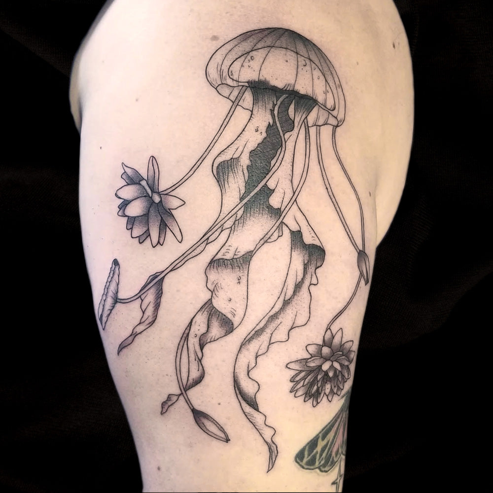 jellyfish flower tattoo by Lydia Pitts