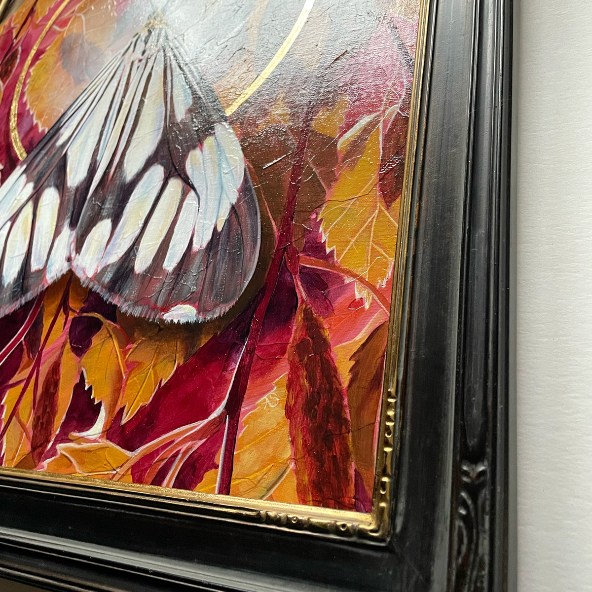 &quot;Labyrinth&quot; White Tiger Moth Painting 16x20