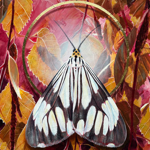 white tiger moth painting gold leaf detail