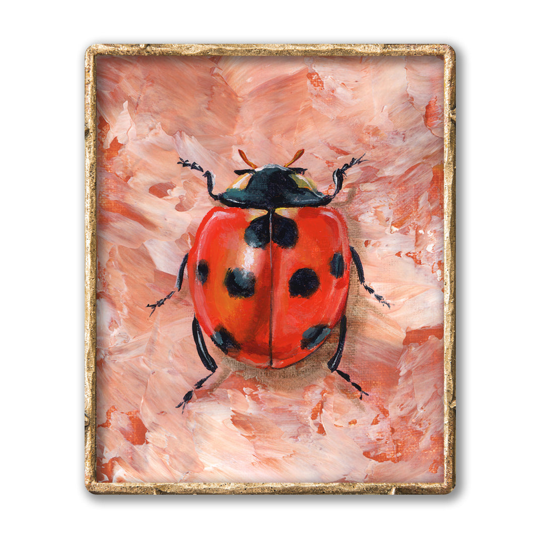 ladybug art print in gold frame