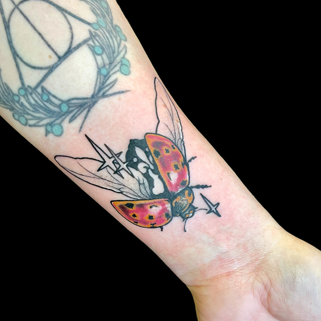 ladybug tattoo color by Cass Brown