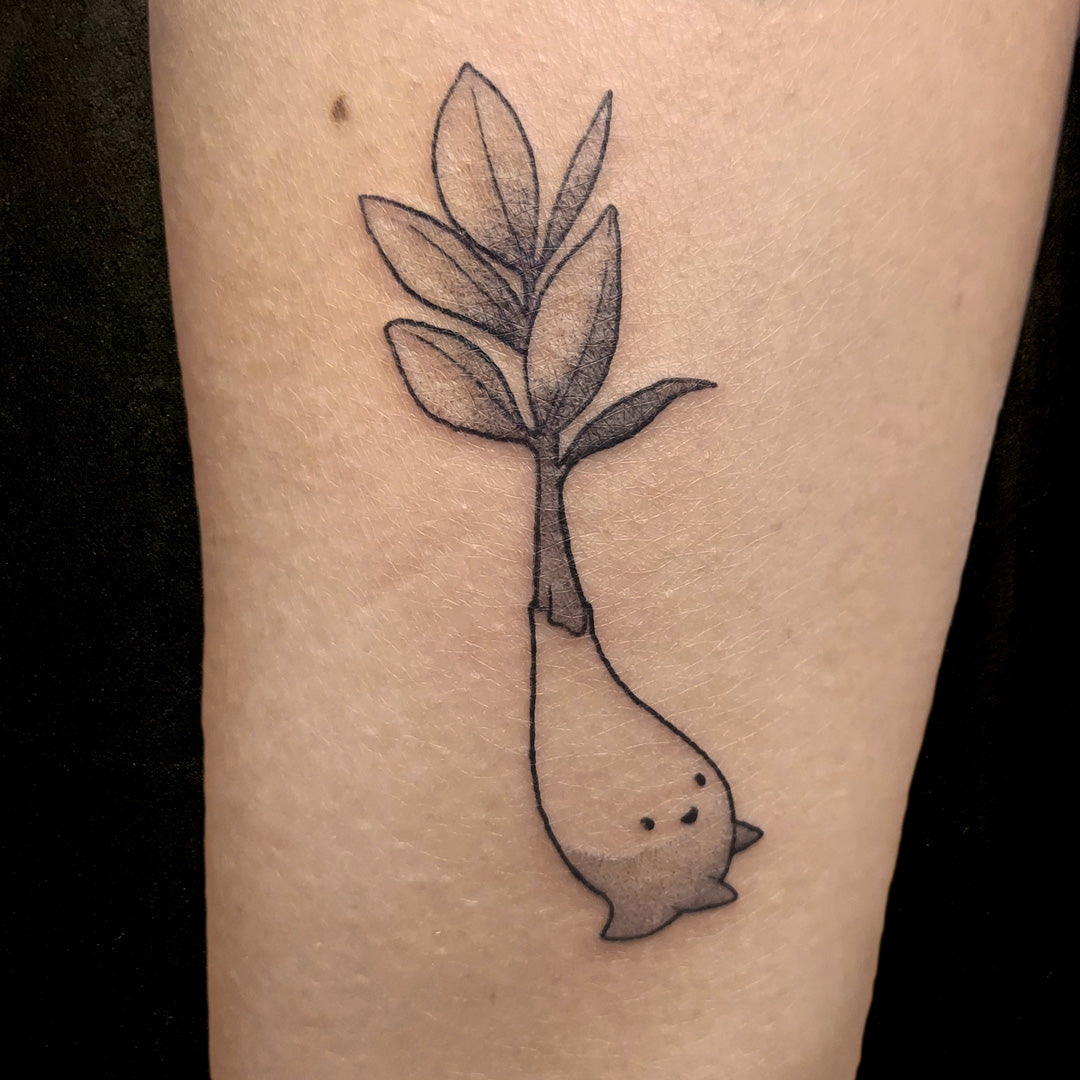 cute plant guy tattoo by Vincent Li