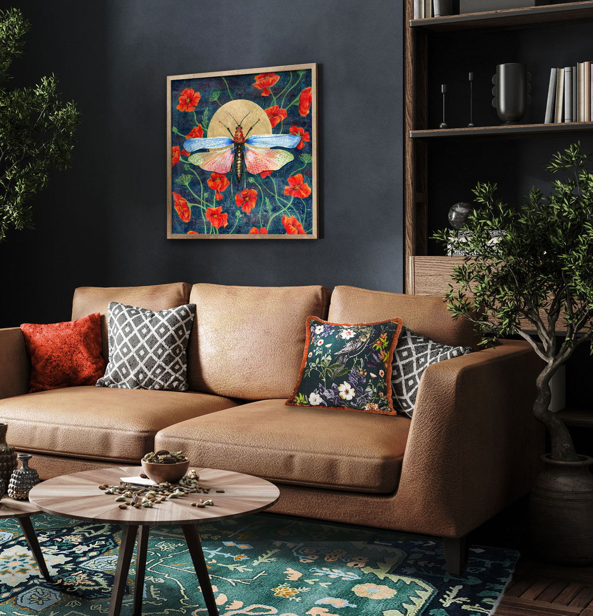 locust poppies art print on wall