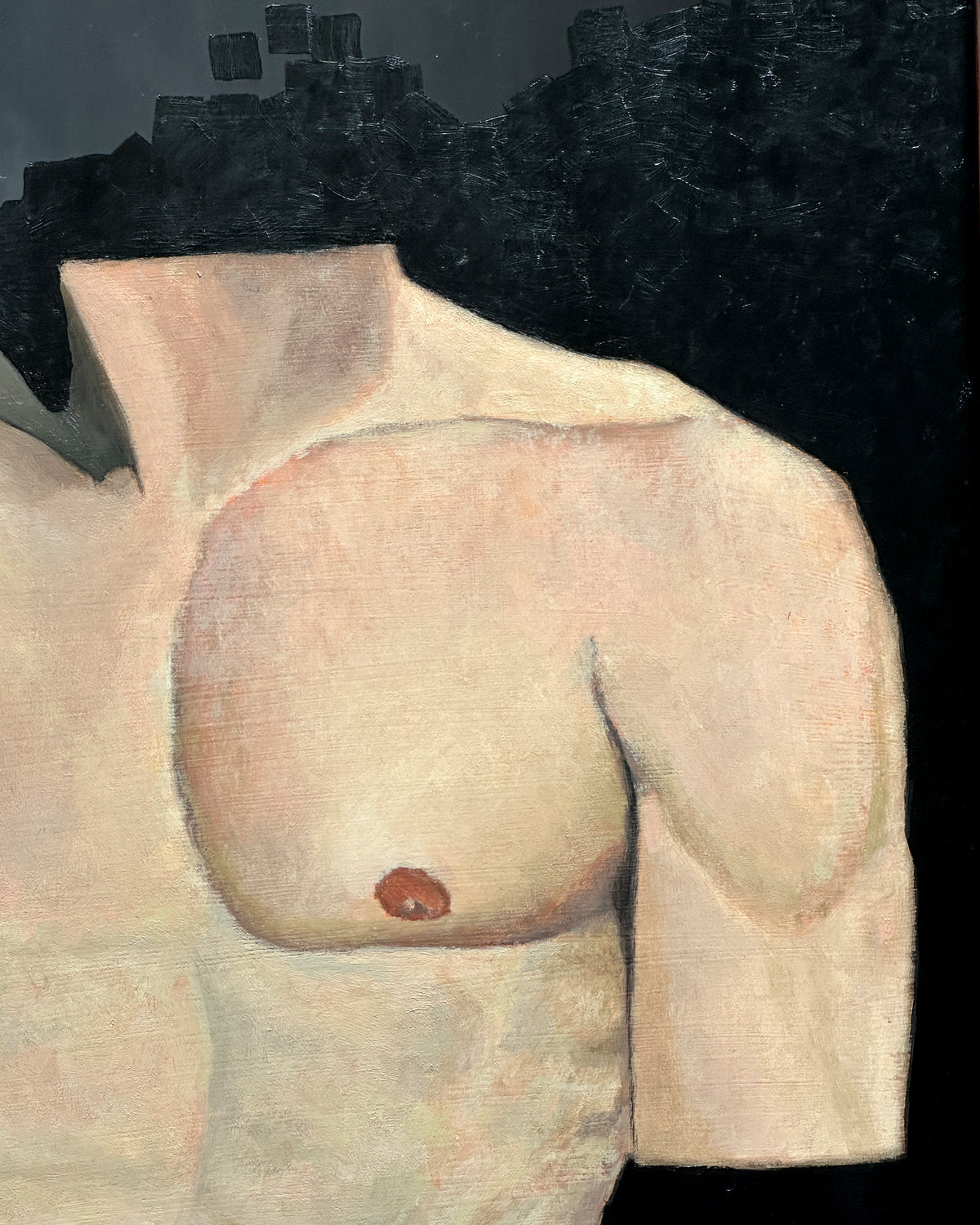 close up surreal male figurative oil painting by Danny Schreiber with dark background