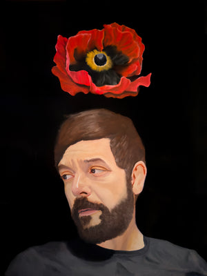 "Every Journey Changes the Shape of Home" Man Portrait Painting with Poppy by Danny Gordo