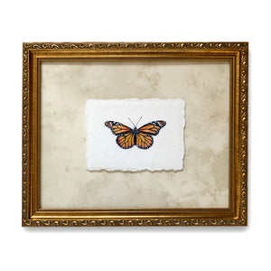 monarch butterfly painting on paper in gold frame