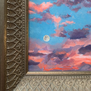 moonrise cloudscape painting ornate silver frame detail