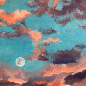 moonrise cloudscape painting silver leaf detail