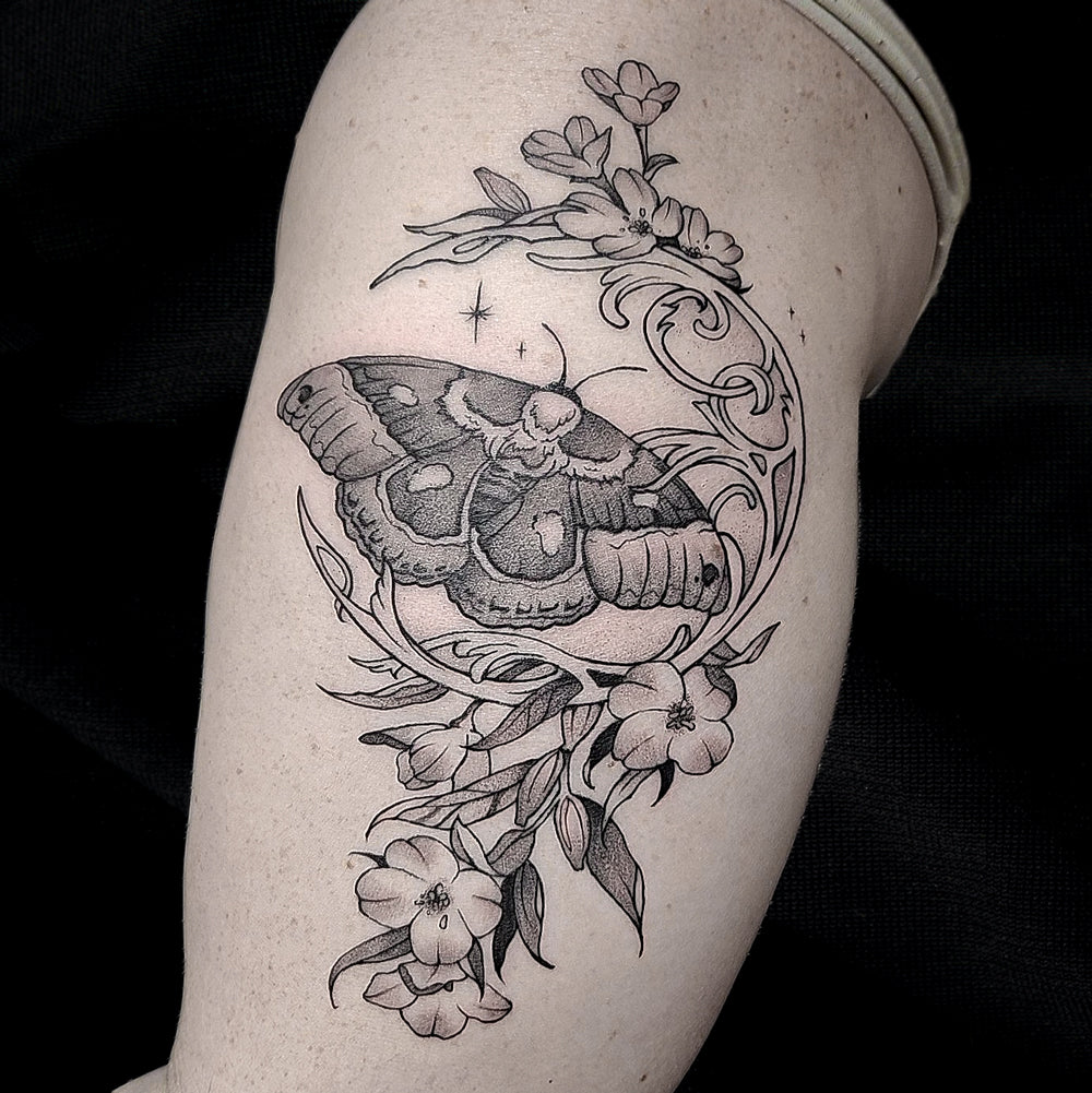 art nouveau moth moon tattoo by mary Kuzmin