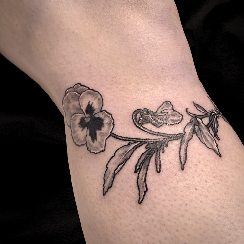 pansy flower tattoo by Cass