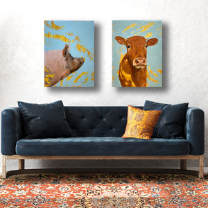 pig and cow painting pair