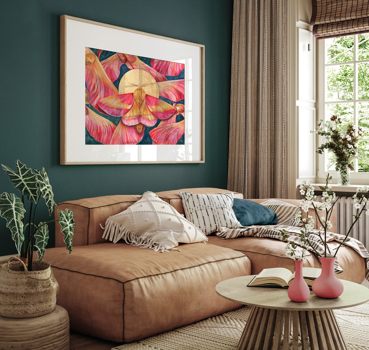 pink rosy maple moth wall art print