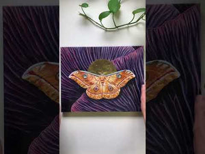 gold leaf process for yellow and purple moth painting