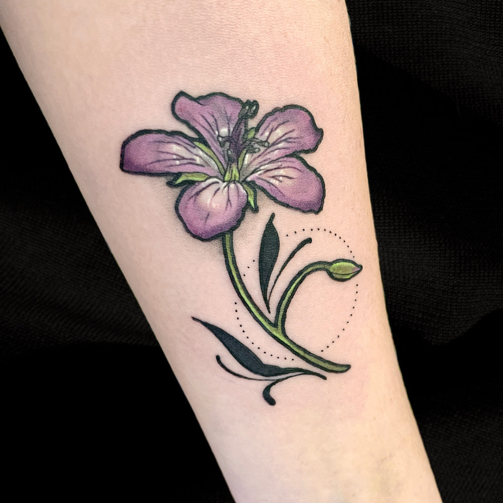 purple flower tattoo by Cass 