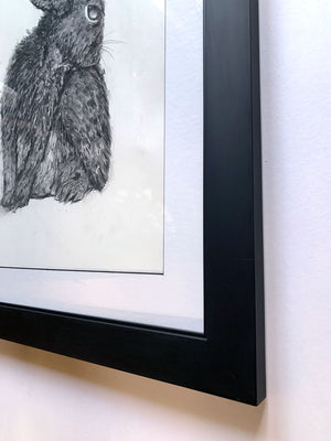 rabbit charcoal drawing black frame detail