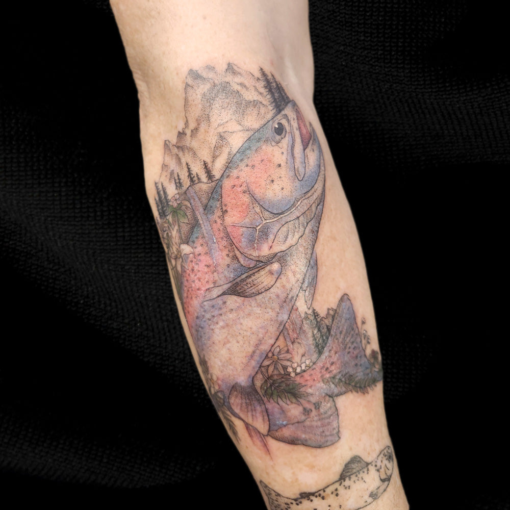 rainbow trout tattoo by Lydia Pitts