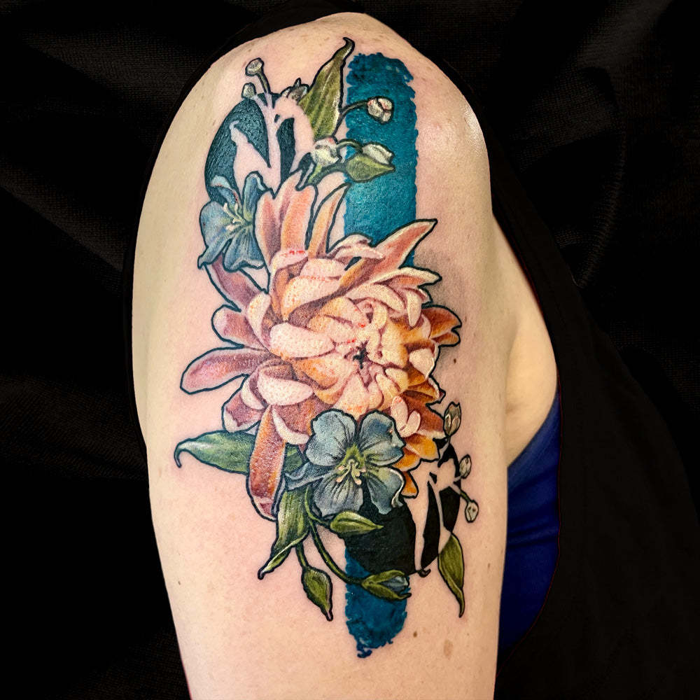 realism chrysanthemum flower tattoo by Cass Brown