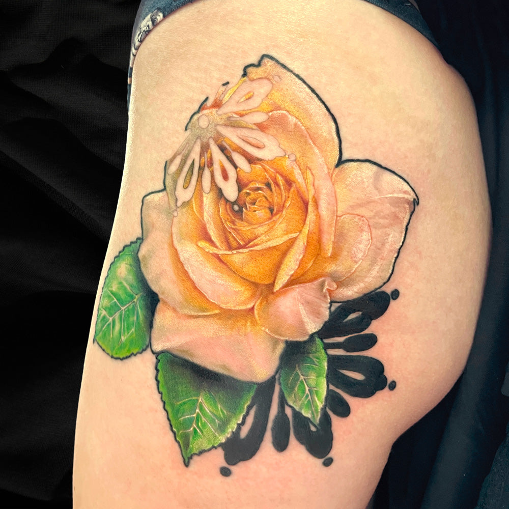 realism rose tattoo color tattoo by Cass Brown