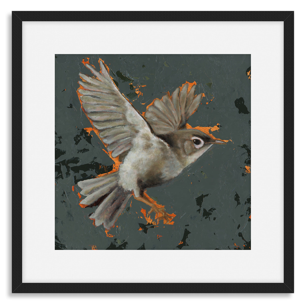 gray flying bird art print in frame