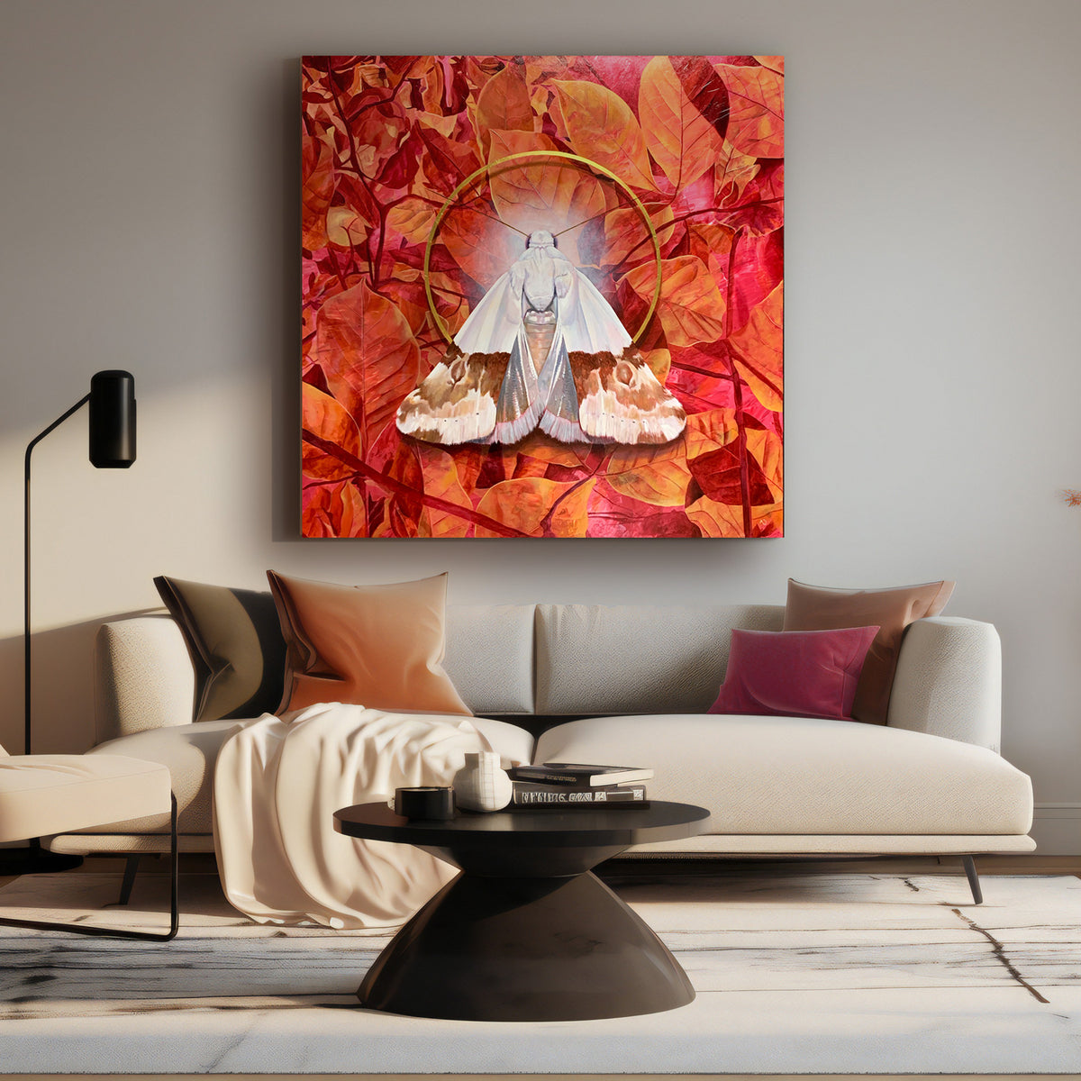 recollection large colorful moth painting on wall