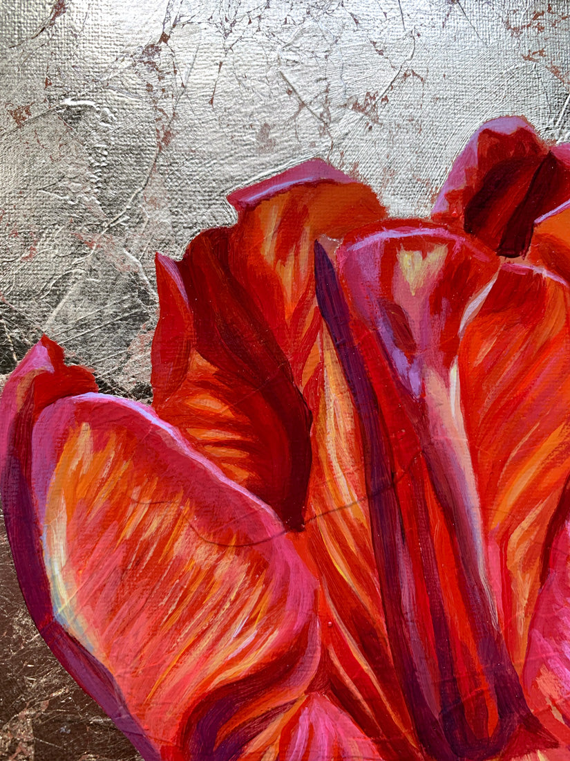 red tulip painting texture detail