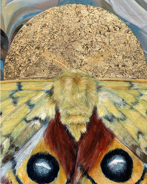 Yellow io moth painting with gold leaf detail