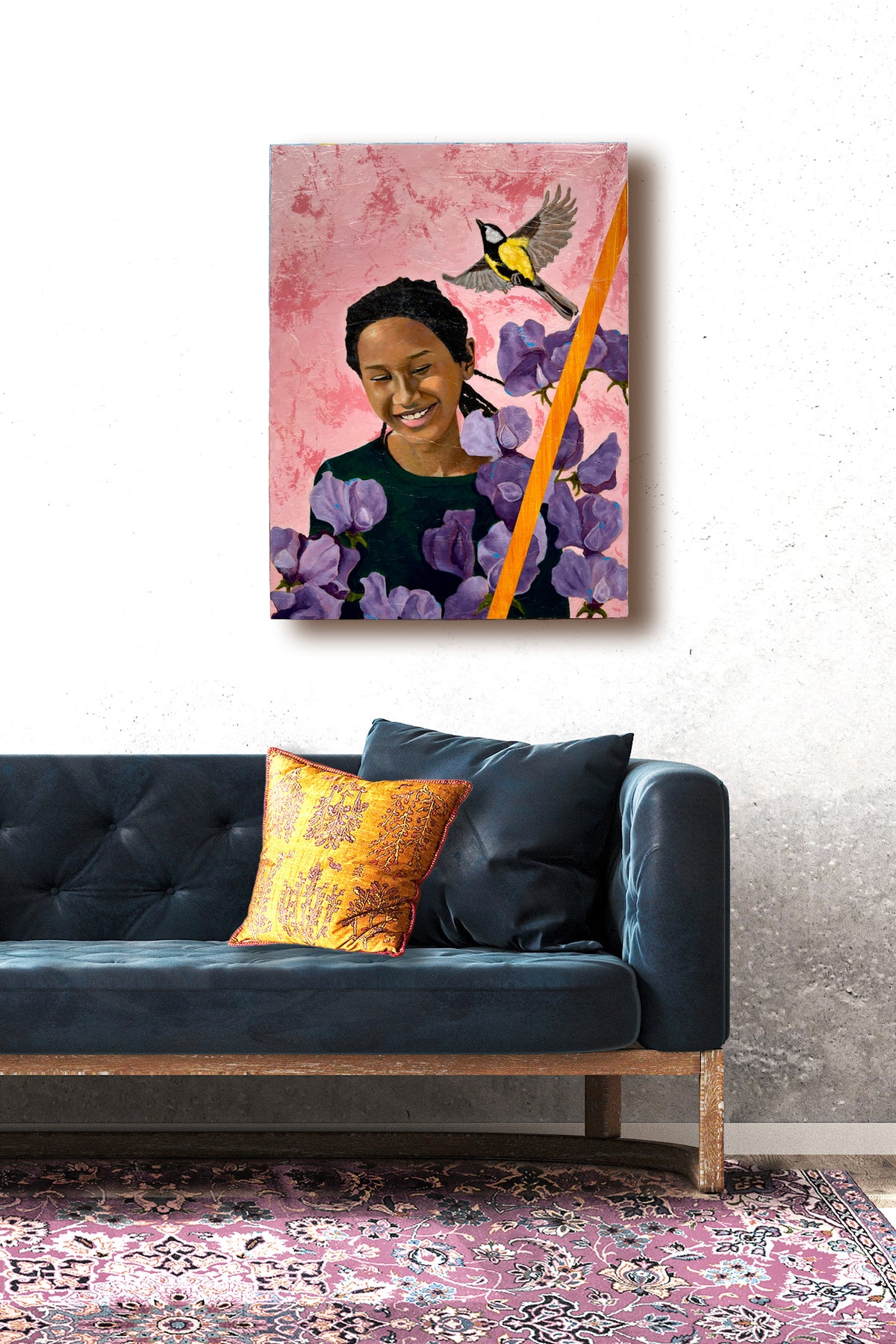 girl portrait painting hanging on wall