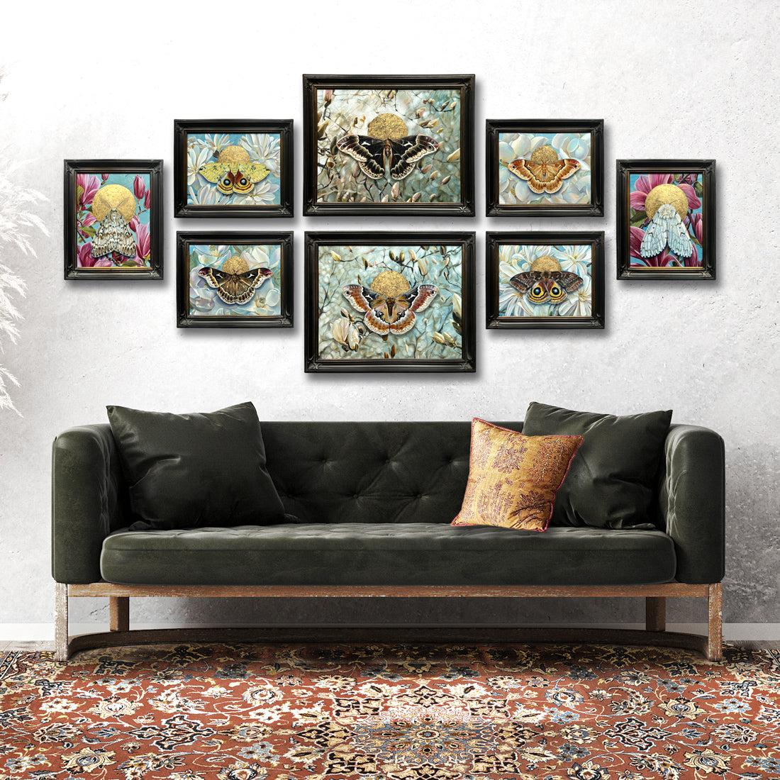 reverberations collection of symbolic moth magnolia paintings by Aimee Schreiber