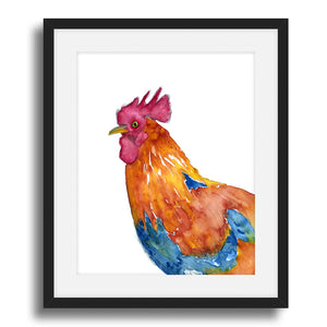 rooster art print, watercolor rooster portrait