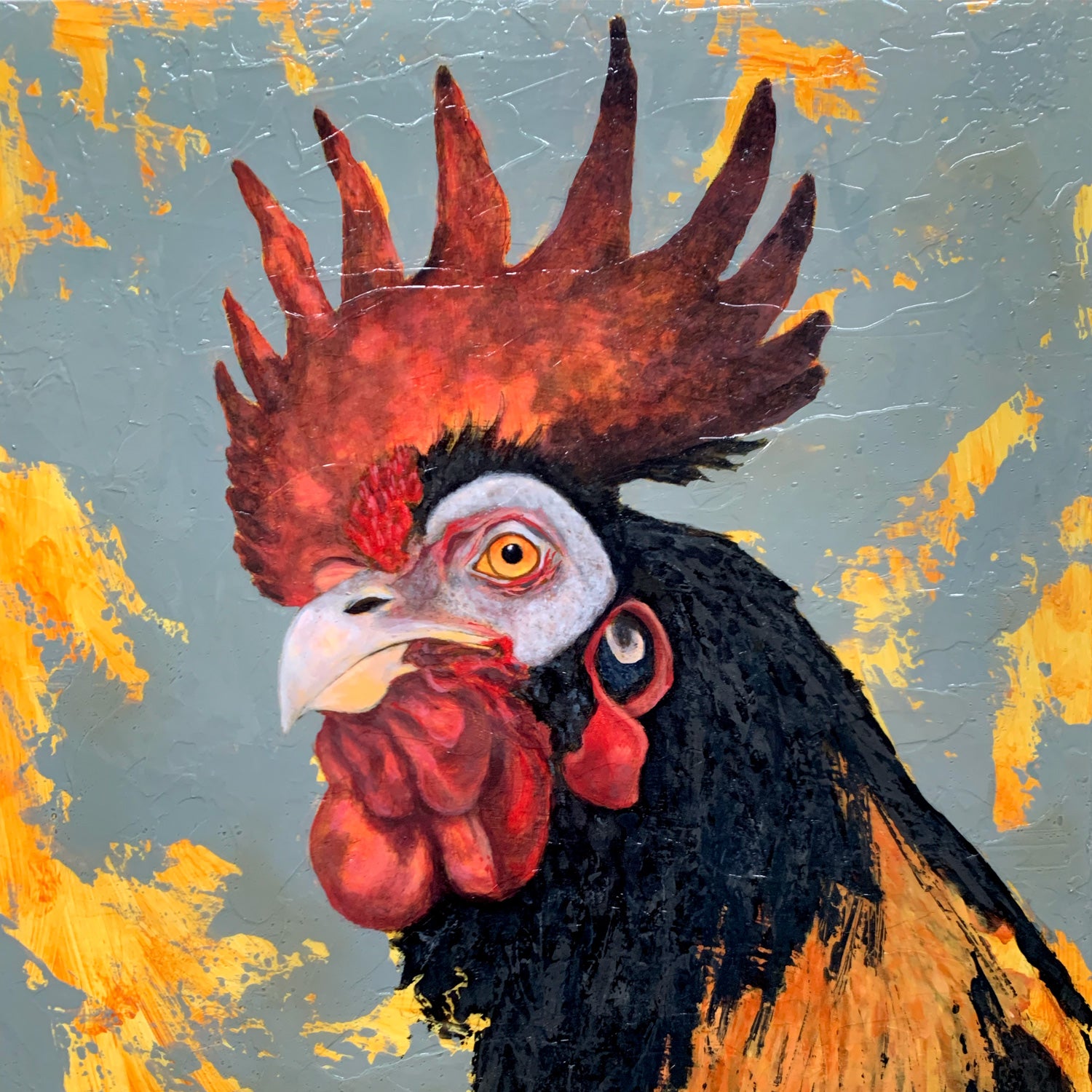 rooster painting awakened detail