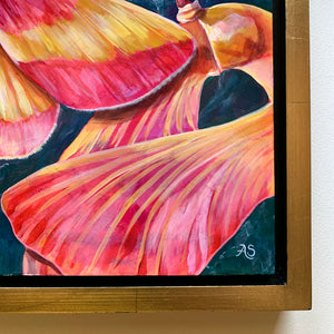 rosy maple moth painting gold float frame