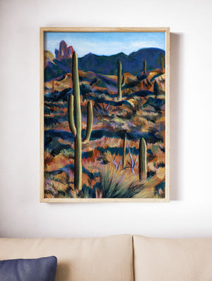 desert landscape saguaro cactus art print on wall