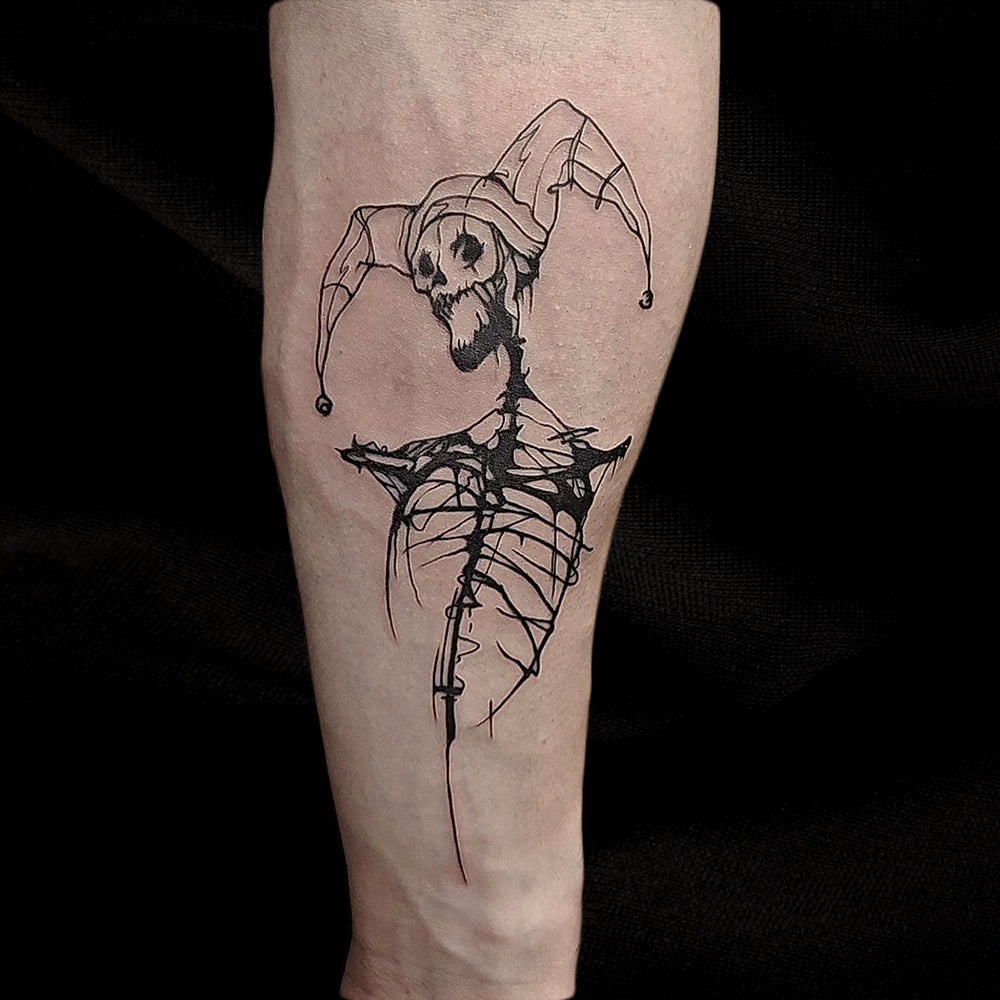joker skeleton tattoo by Mary Kuzmin