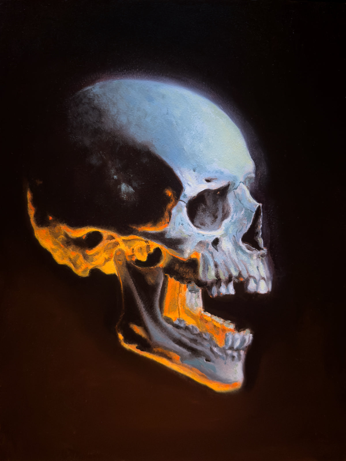 glowing skull oil painting