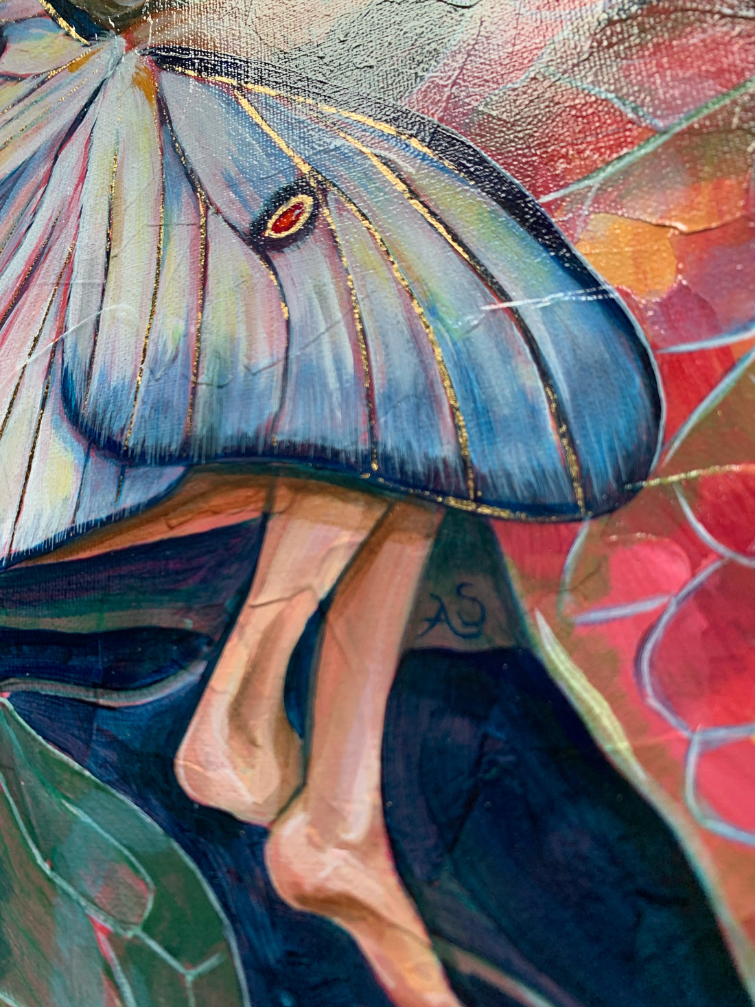 fairy wing painting with gold leaf accents