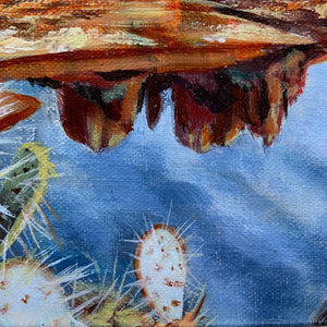 'Echo' small desert mountain painting reflection detail