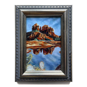 'Echo' small desert mountain painting in silver frame