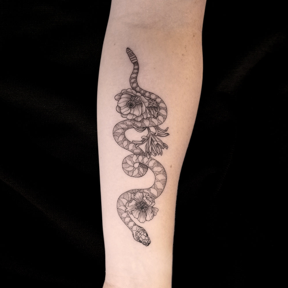 snake flower tattoo by Lydia