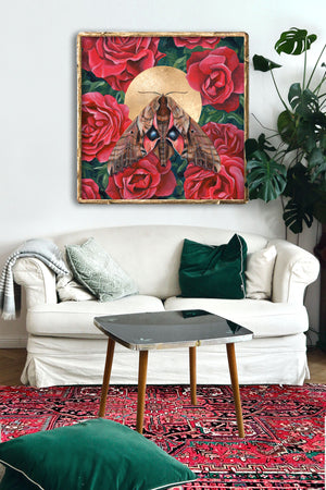 sphinx moth red rose art print