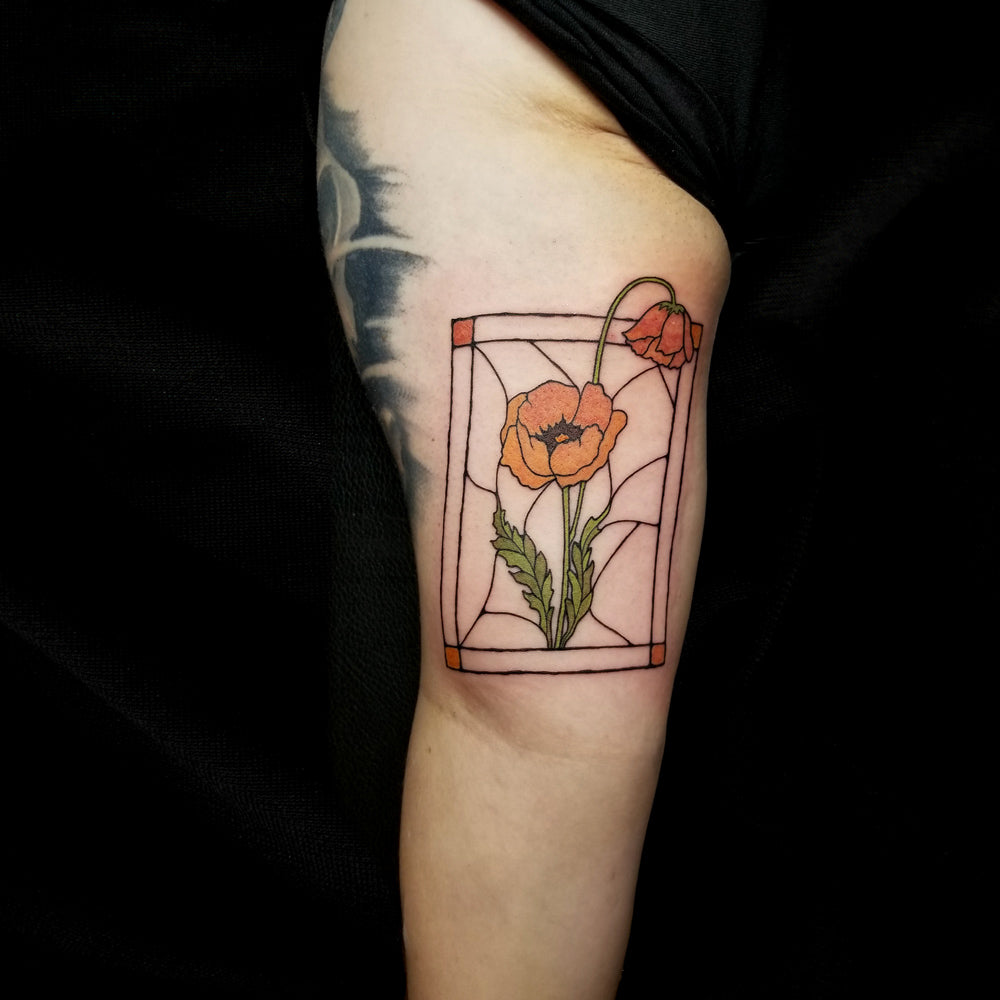 stained glass poppy tattoo by Lydia